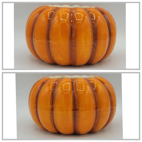 Ceramic Pumpkin Bowls Set of 2 Fall Harvest Halloween Candy Dish Centerpiece Dec - Picture 3 of 16